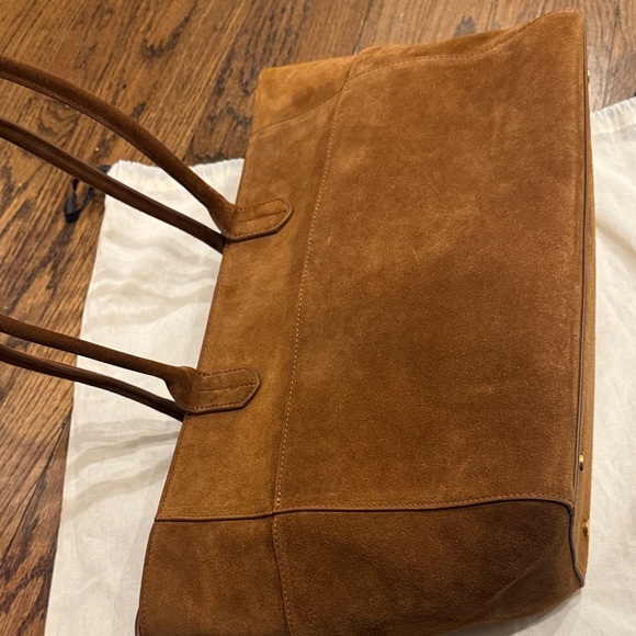 Quince Suede Zip Top Tote Bag in Whiskey Brown - Picture 3 of 15